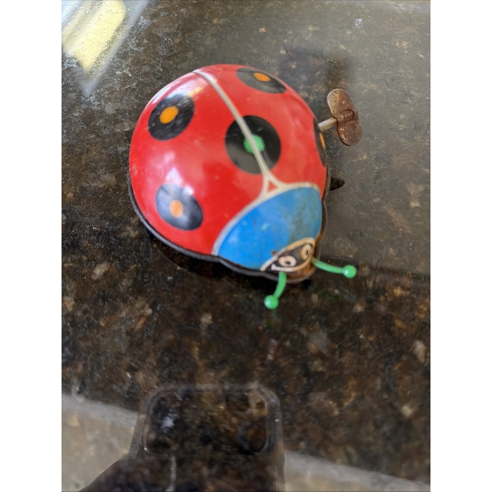 Vintage Wind Up Metal Ladybug Made‎ In Korea Tin Works Toy Collectible